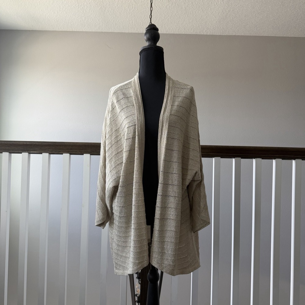 Chicos Open Cardigan Sweater Womens 3 XL Gold Metallic Glam Sparkle Party‎ Event